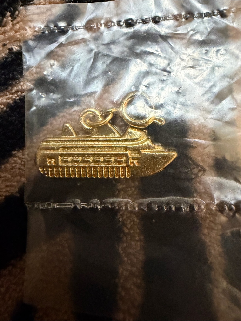 Diamond International Gold Tone Cruise Ship Vehicle Charm Pendant